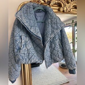 Denim quilted puffer jacket